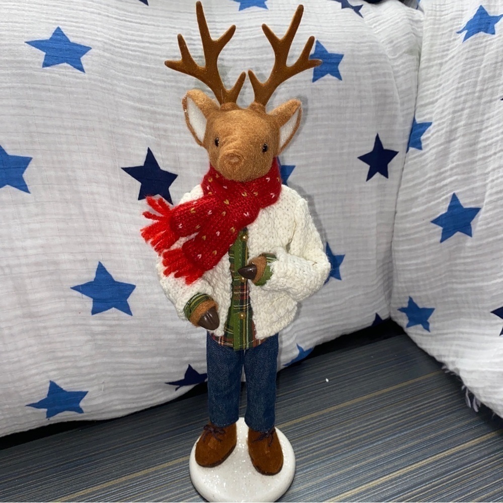 vintage boy Deer 14” figure in holiday outfit - Picture 3 of 9